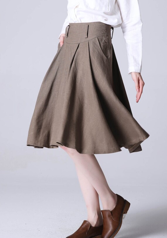 pleated midi skirt Knee length skirt swing skirt flared