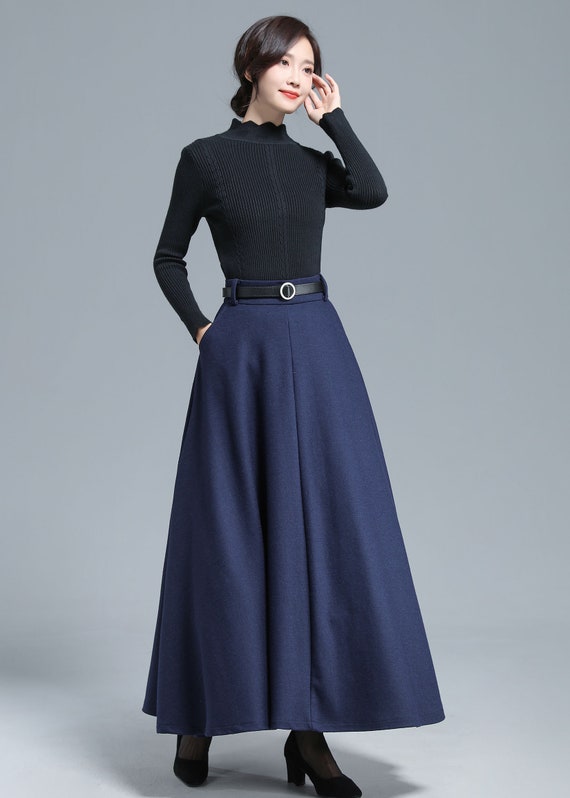 High Waist Wool Maxi Skirt Women 3140 High Waist Wool Maxi Skirt Women 3140