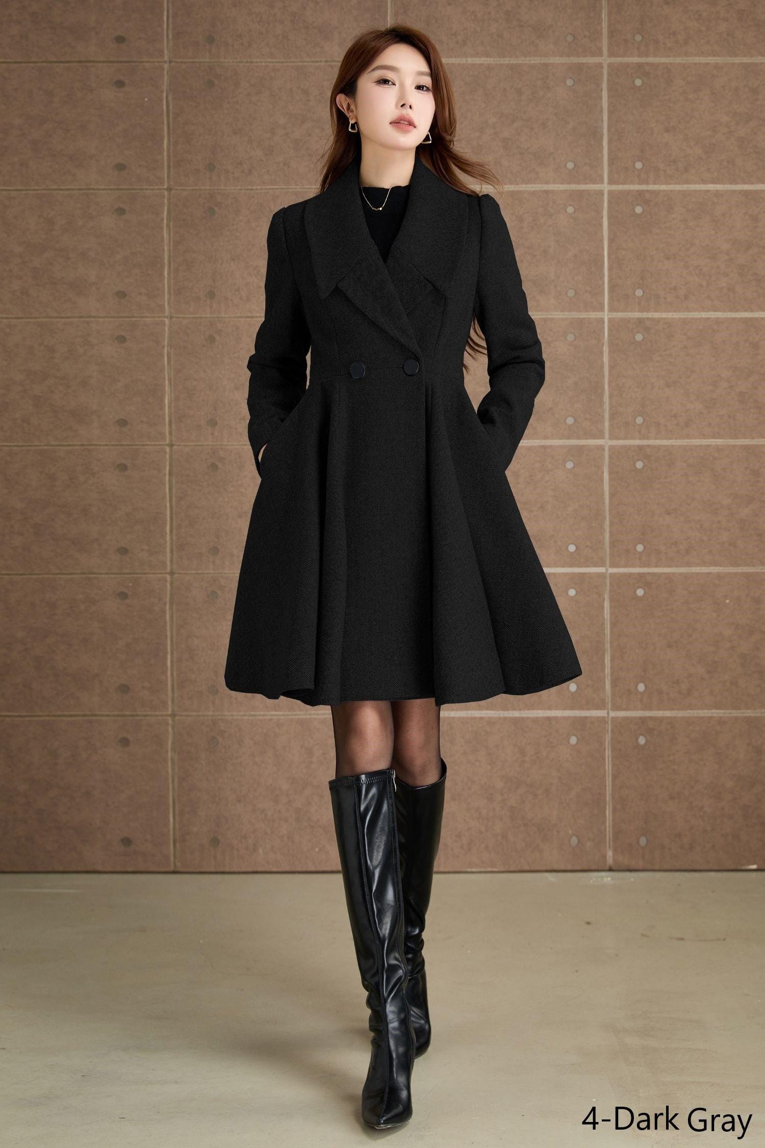 Wool-blend Coat for Fall & Winter, Elegant Double-breasted Long
