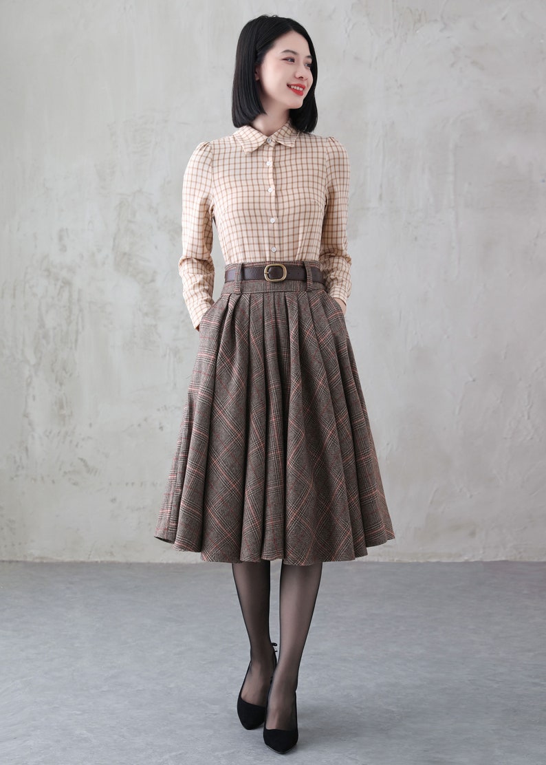 Midi Wool Skirt, Wool Plaid Skirt, Winter Circle Wool Skirt, Swing Skirt, A-Line Midi Skirt, High Waist wool Skirt, Handmade Skirt 3839 plaid