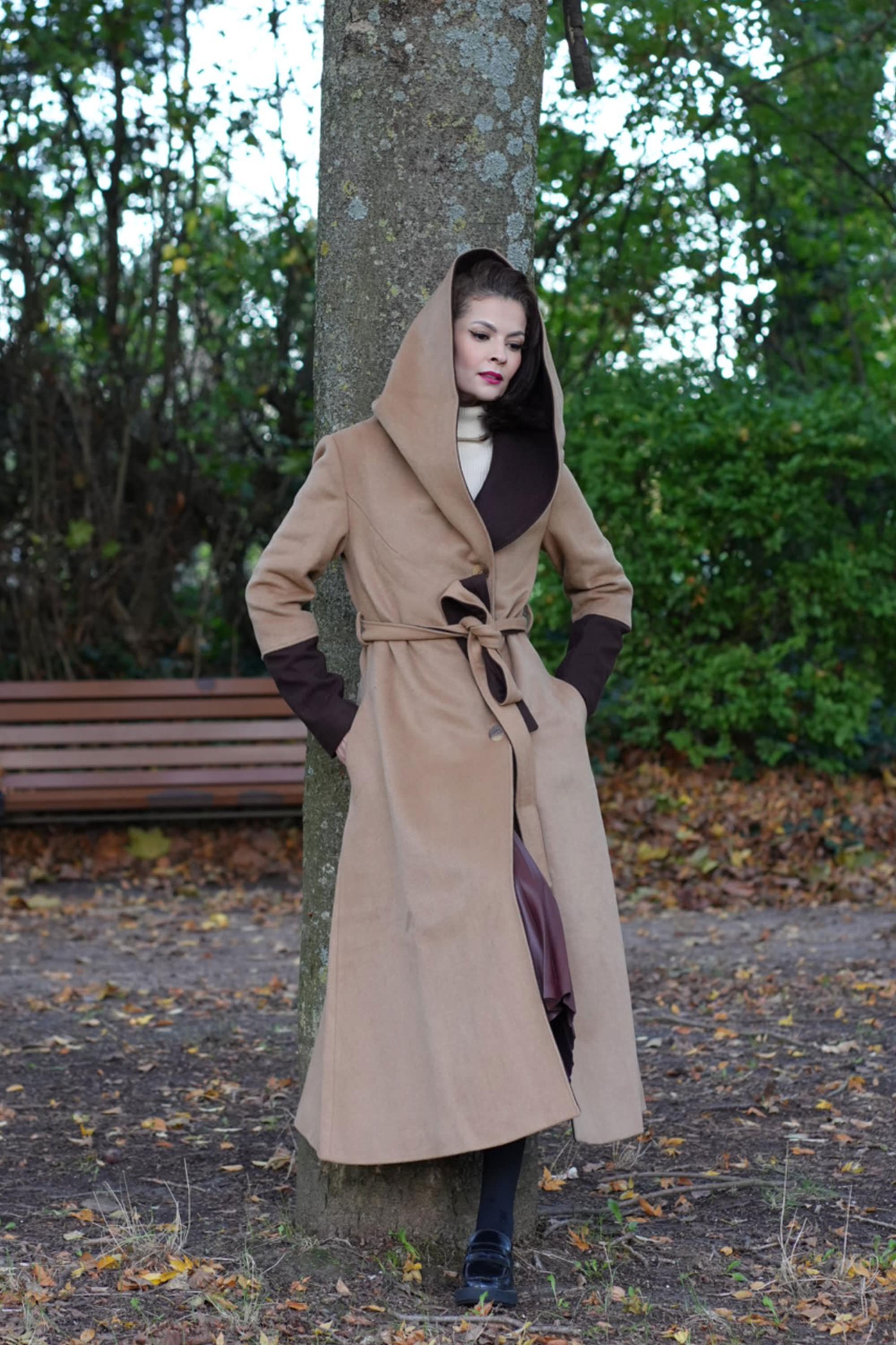 Hooded Wool Coat, Long Wool Coat, Camel Wool Coat Women, Winter