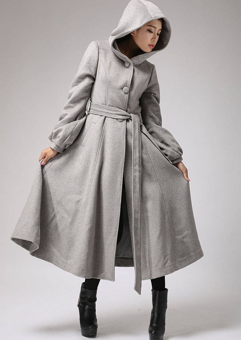 Cappotto di lana grigia, cappotto lungo, cappotti da donna, cappotto, swing coat, cappotto con cappuccio, maxi cappotto, abbigliamento invernale, Cappotto di lana grigia, cappotto lungo, cappotti da donna, cappotto, swing coat, cappotto con cappuccio, maxi cappotto, abbigliamento invernale,