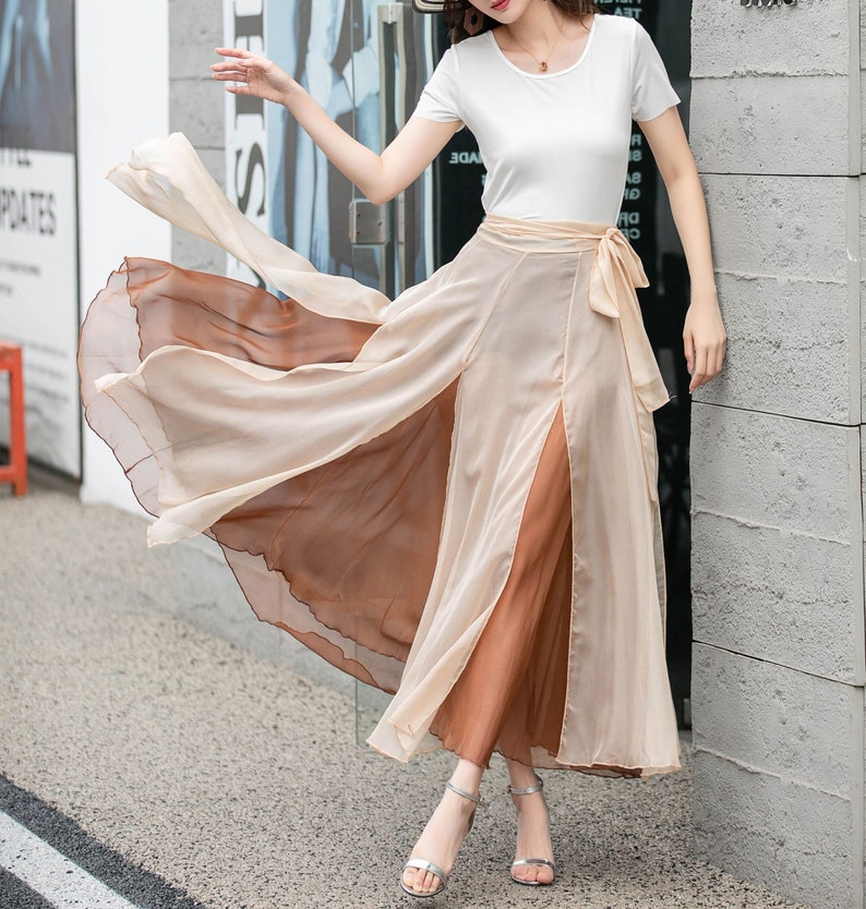 Chiffon Skirt, Boho Chiffon Wrap Skirt, Summer Swing Chiffon Midi Skirt ...