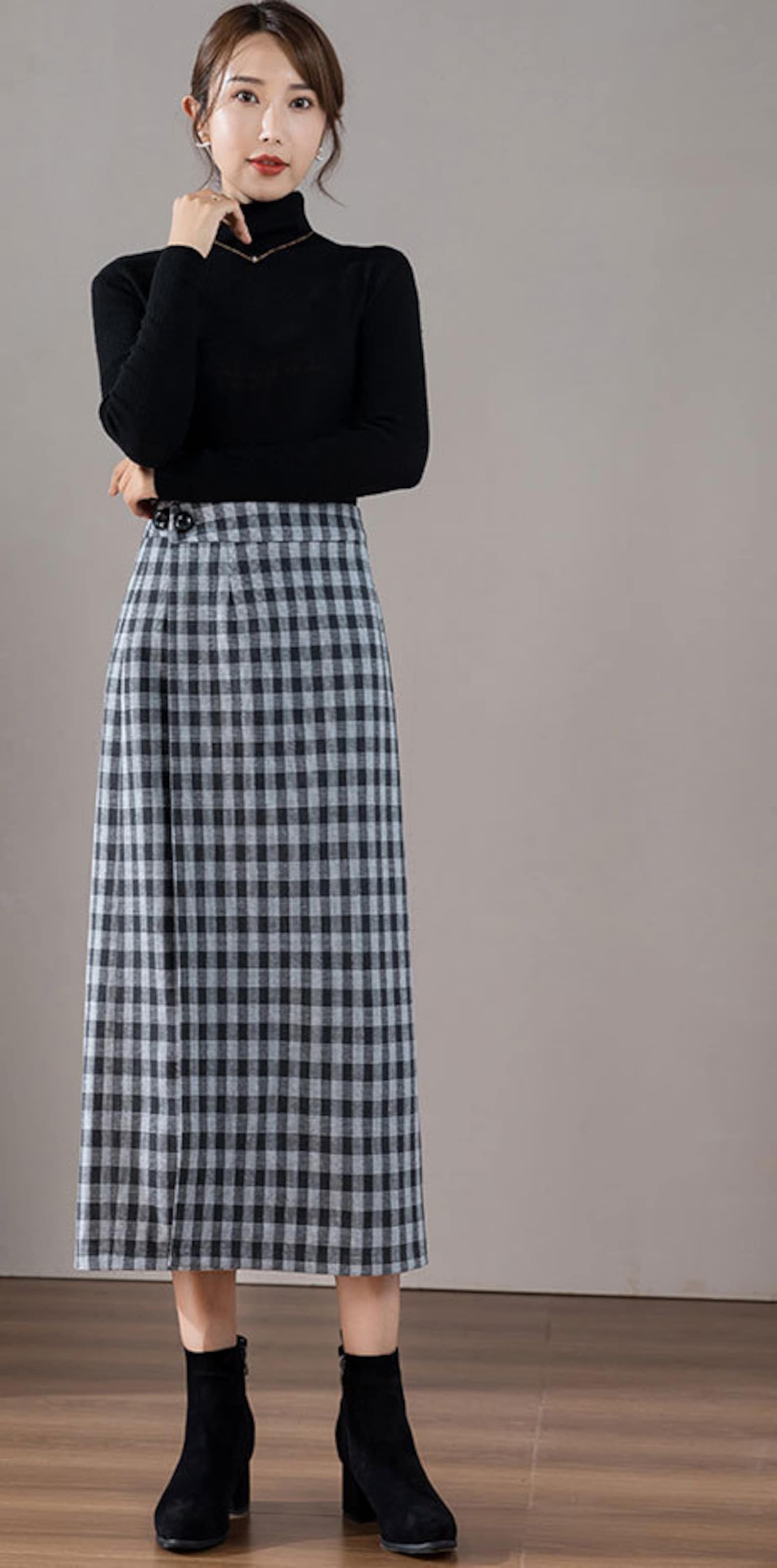 Plaid Wool Skirt Wool Wrap Skirt Wool Maxi Skirt Long Wool - Etsy