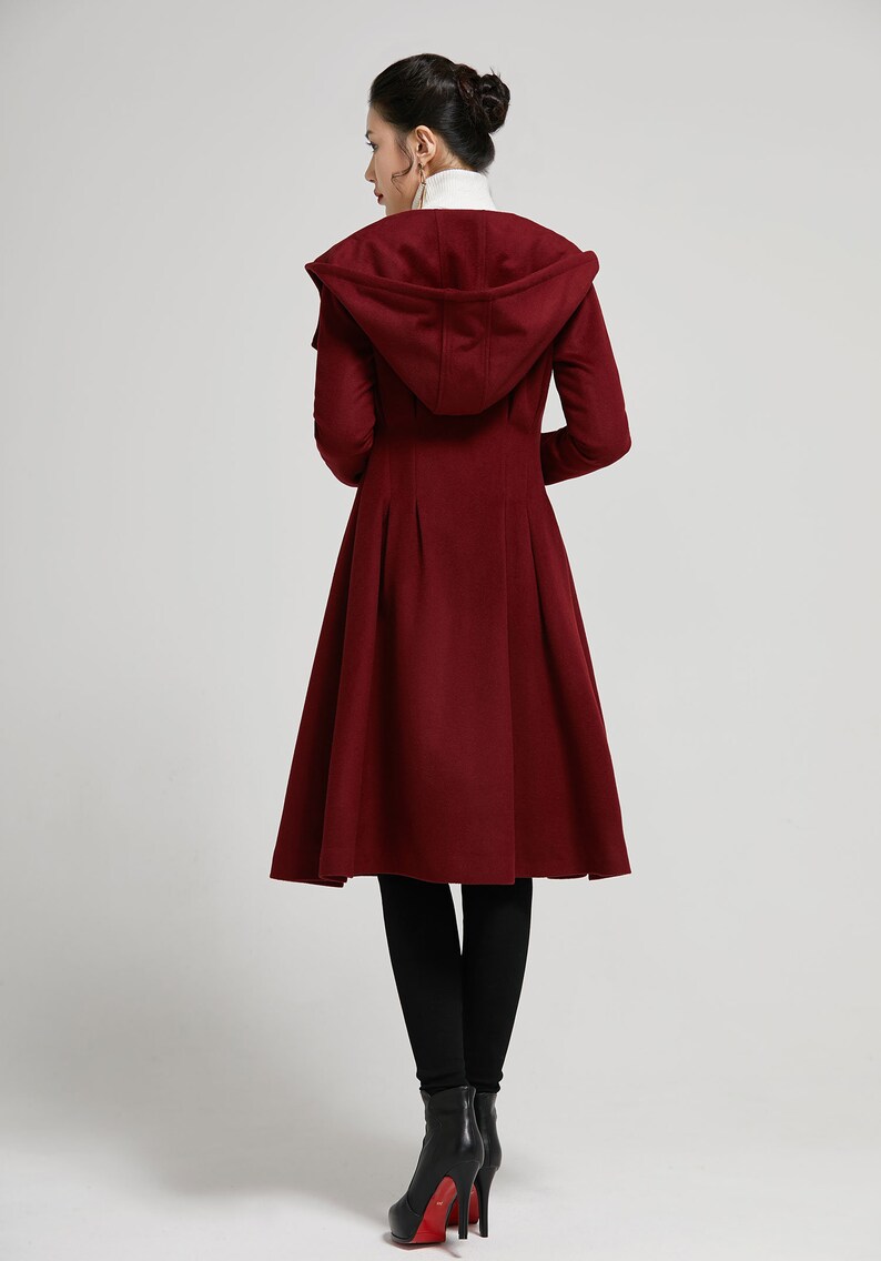 Winter coat women wine red hooded coat wool winter coat Etsy