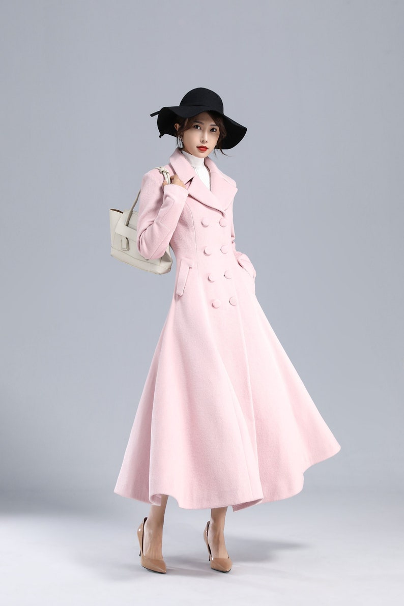 Retro Pink Wool Coat Women Winter Coat Fit and Flare Coat Etsy