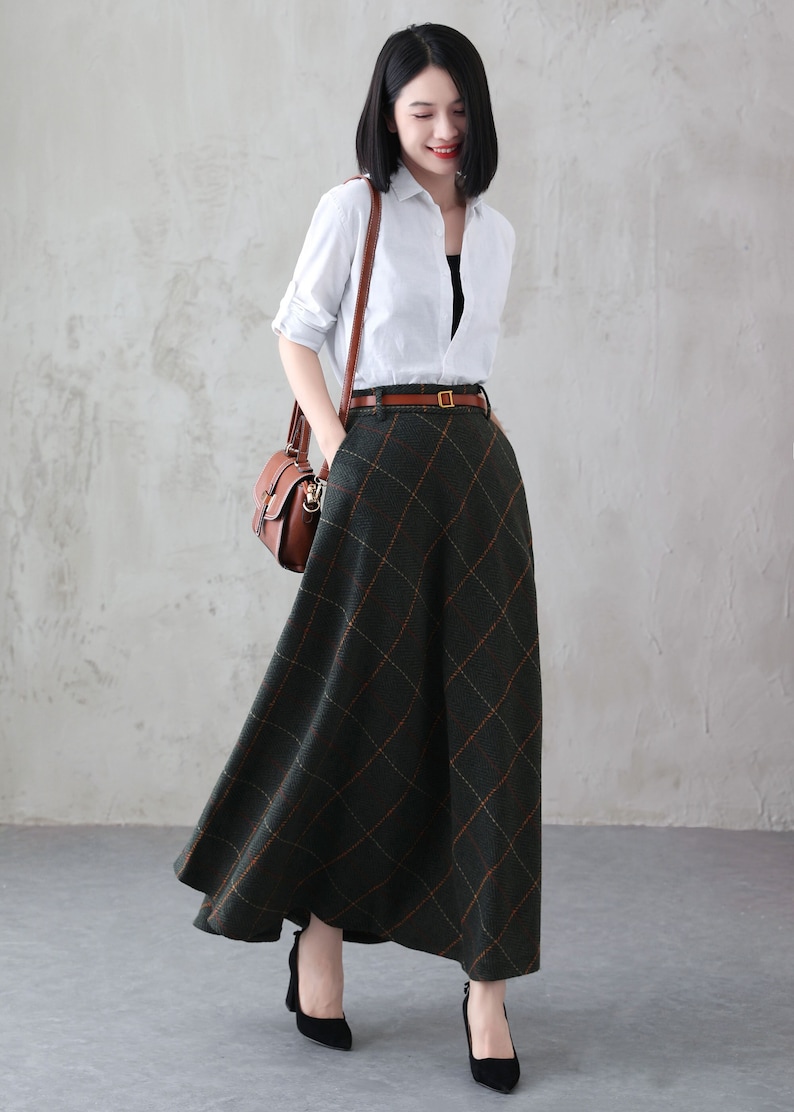 Wool Skirt Maxi Wool Skirt Long Green Wool Plaid Skirt - Etsy