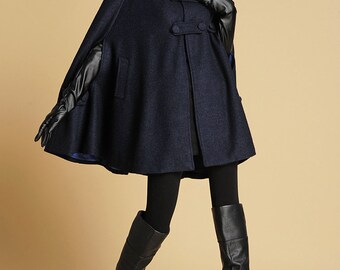 Eaphi】High-neck Wool Cape Coat