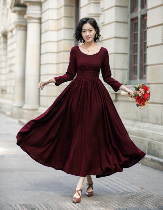 burgundy maxi dress casual Fancyglim Women Summer Casual Maxi Dress with Pockets Crew Neck Short Sleeve Burgundy L