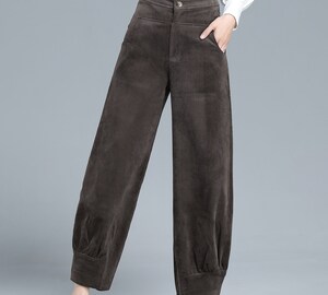 Pantalon D'hiver Femme En Velours Côtelé Doublé Polaire - Coupe Droite Taille Haute - Confort Chaud Et élégant