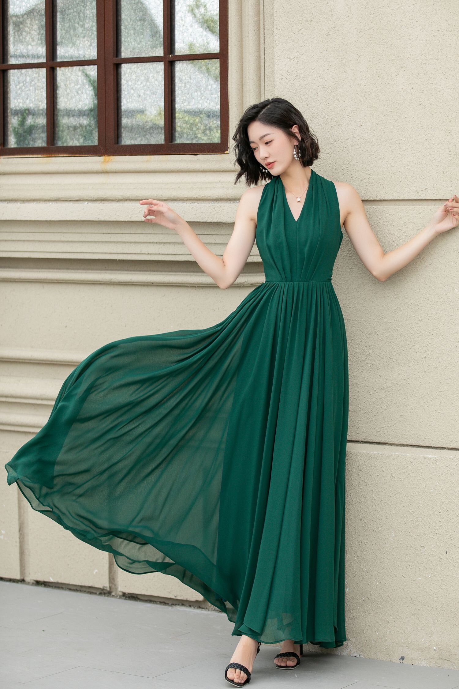 jade green chiffon dress Helsa Studio
