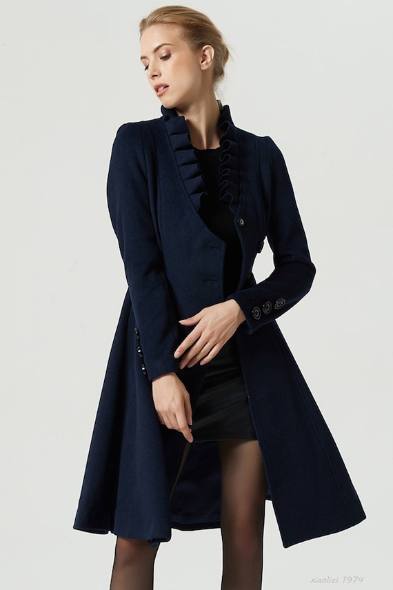 Midi Wool Coat, Wool Coat, Womens Winter Coats, Dress Coat, Navy Blue Coat,  Flare Coat, Warm Coat, Swing Coat, Made to Order C1021 -  Canada