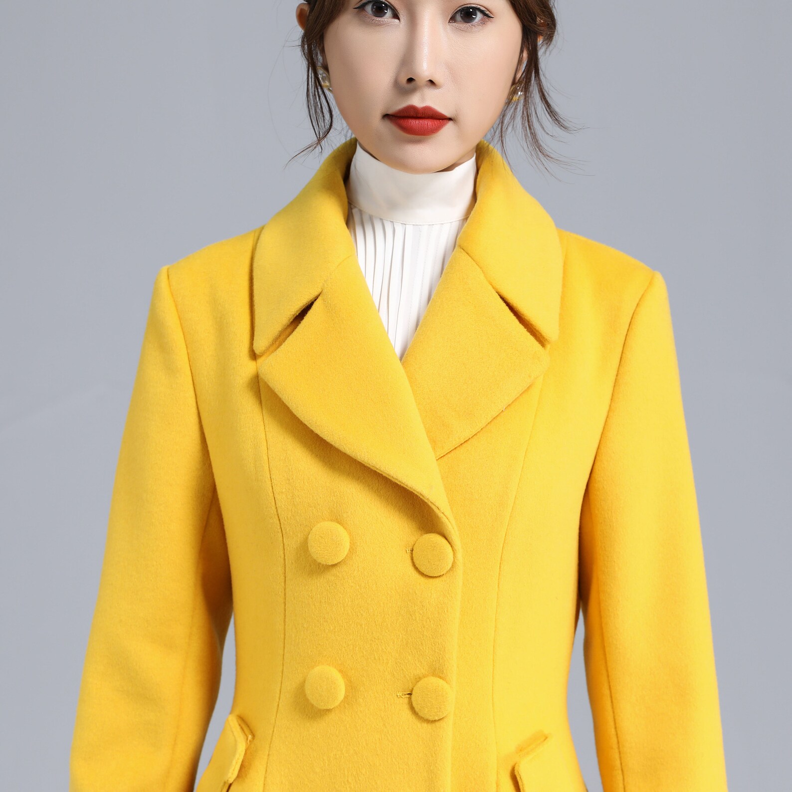 Winter Long Wool Coat Women Yellow Wool Coat Warm Long Coat Etsy