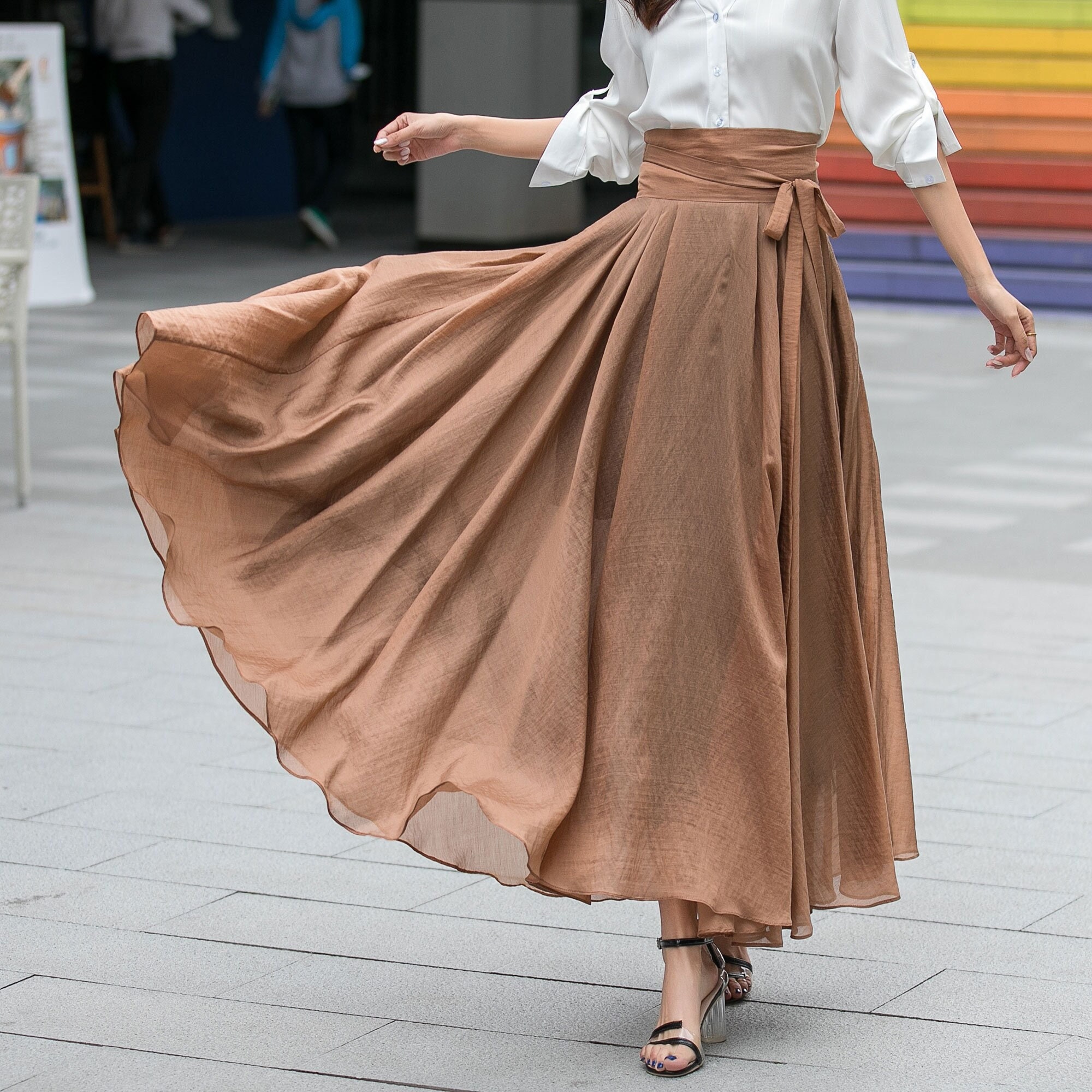 Summer Swing Chiffon Maxi Skirt, Circle Long Chiffon Skirt for