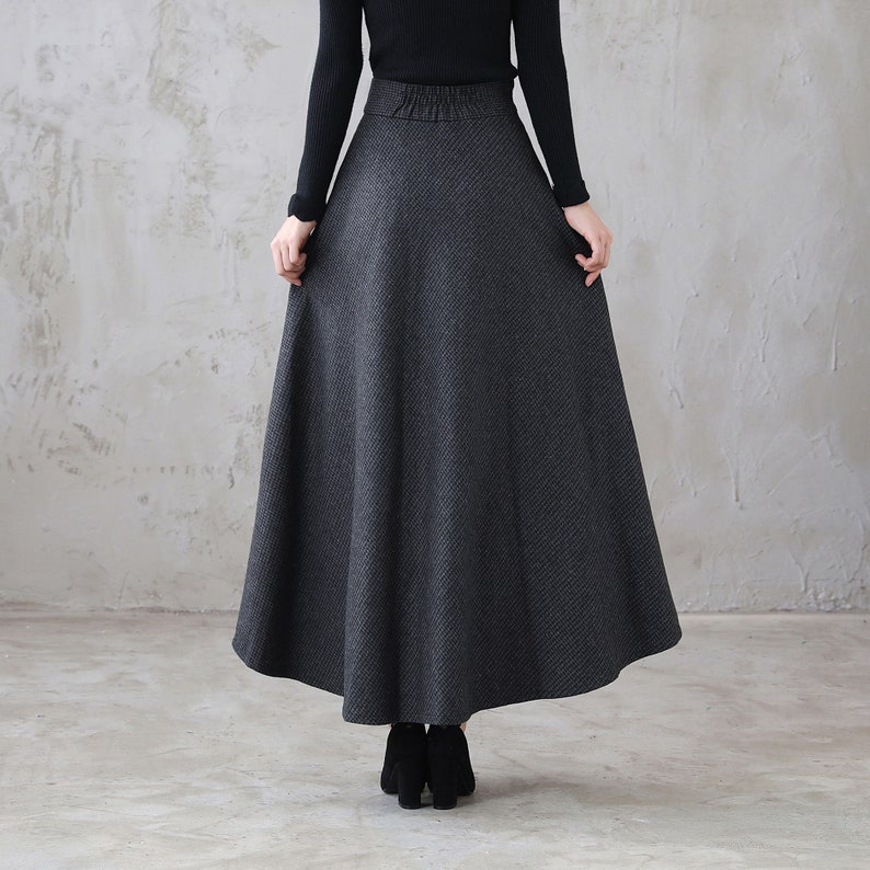 Wool skirt, Long Maxi Plaid Wool Skirt, Winter wool Skirt with Pocket, High Waist Flared Skirt, Ankle Length Full Skirt Xiaolizi 3120 image 6