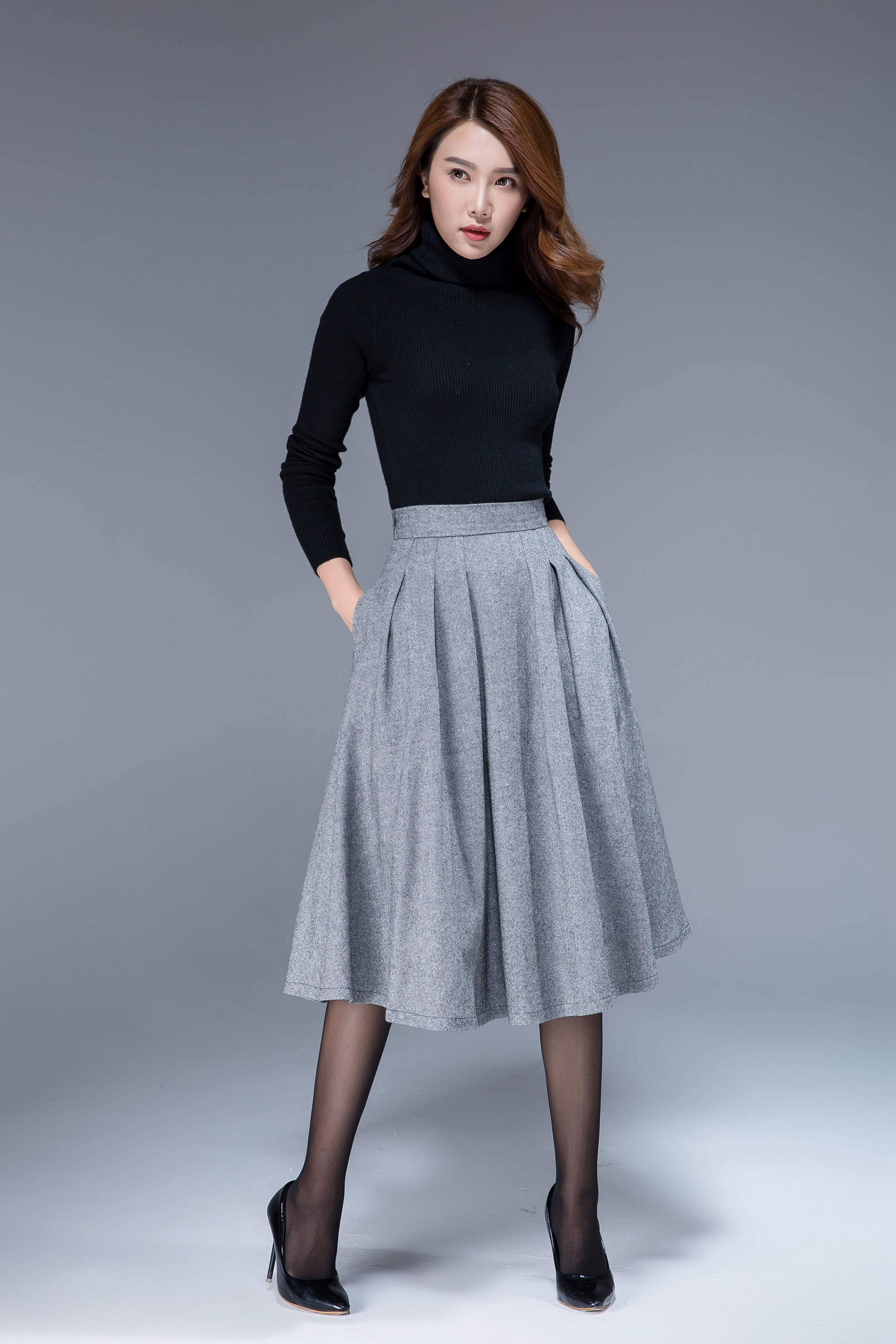 Wool mid-length skirt blog.knak.jp