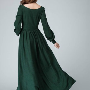 Women's Vintage Inspired Long Sleeve Medieval Maxi Dress, Green Long Linen Dress, Modest Linen dress, Spring Autumn Dress, Xiaolizi 1454 image 7