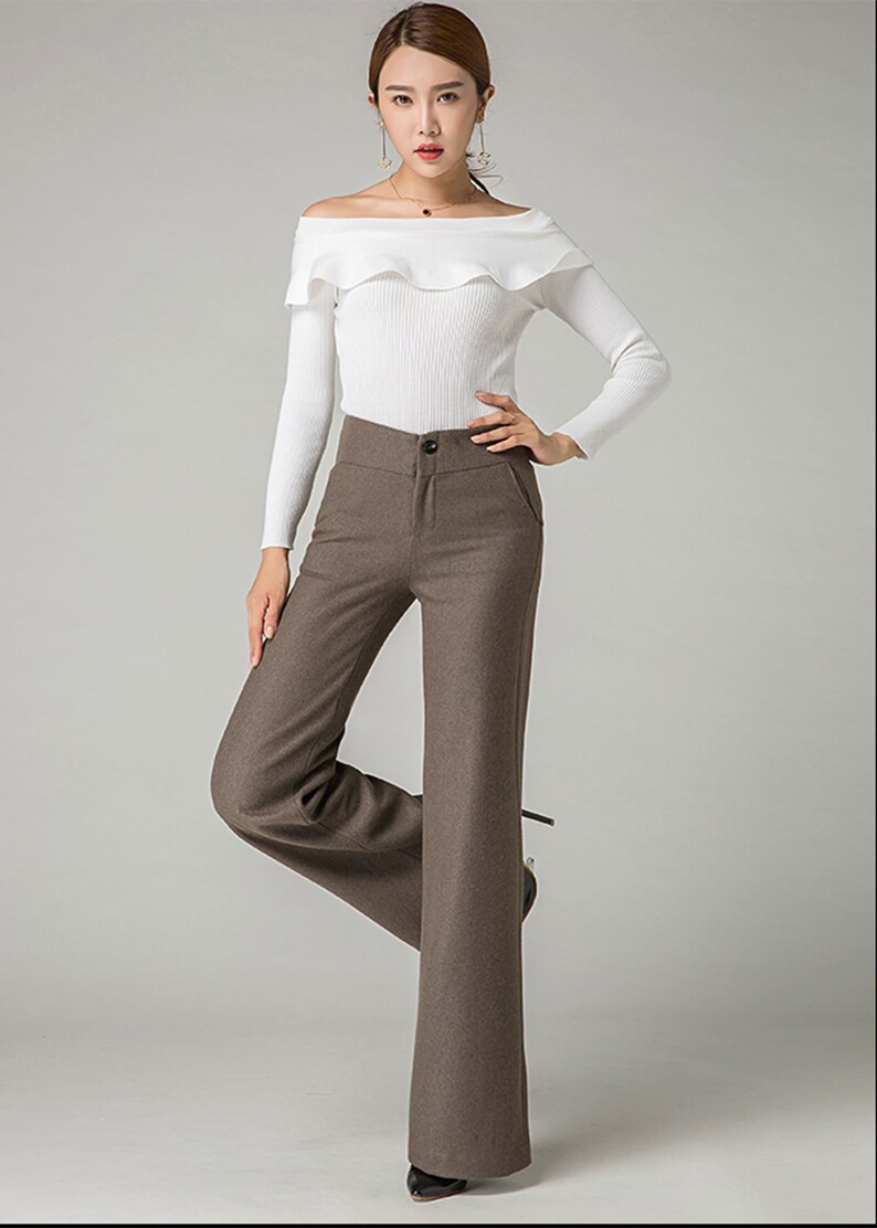 Black Long Wool Pants High Waisted Wool Pants Autumn Winter Etsy