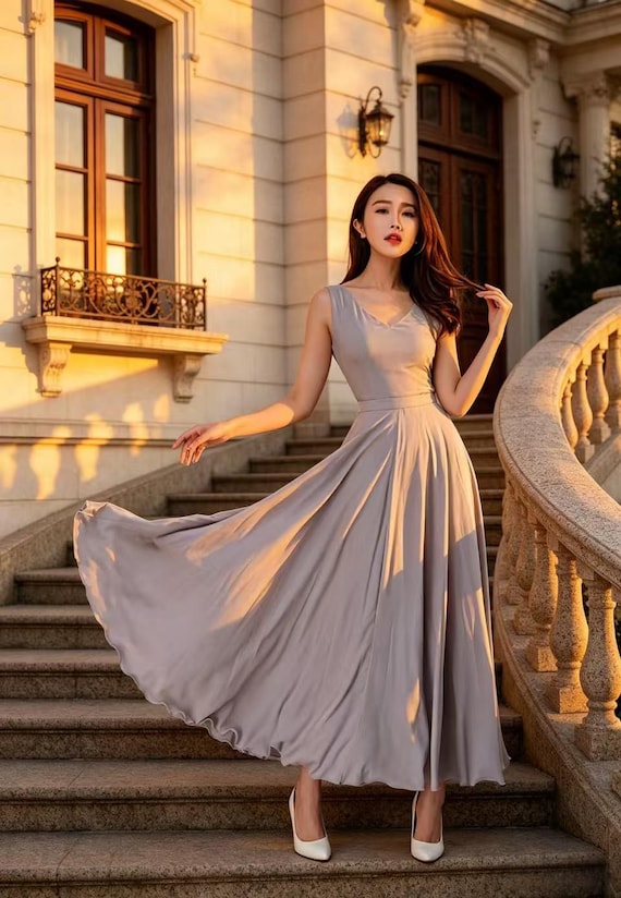 slim fit dress slacks High neck long sleeve fit and flare maxi dress – John Paul Ataker