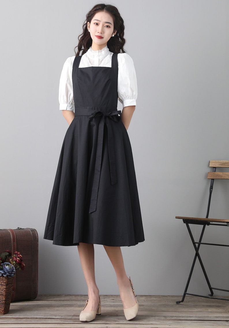 Jumper Dresses | Vintage Style Pinafore Dresses     Black pinafore dress Suspender dress Midi dress for women Fit and flare dress Summer spring Custom made party dress Xiaolizi 2557#  AT vintagedancer.com