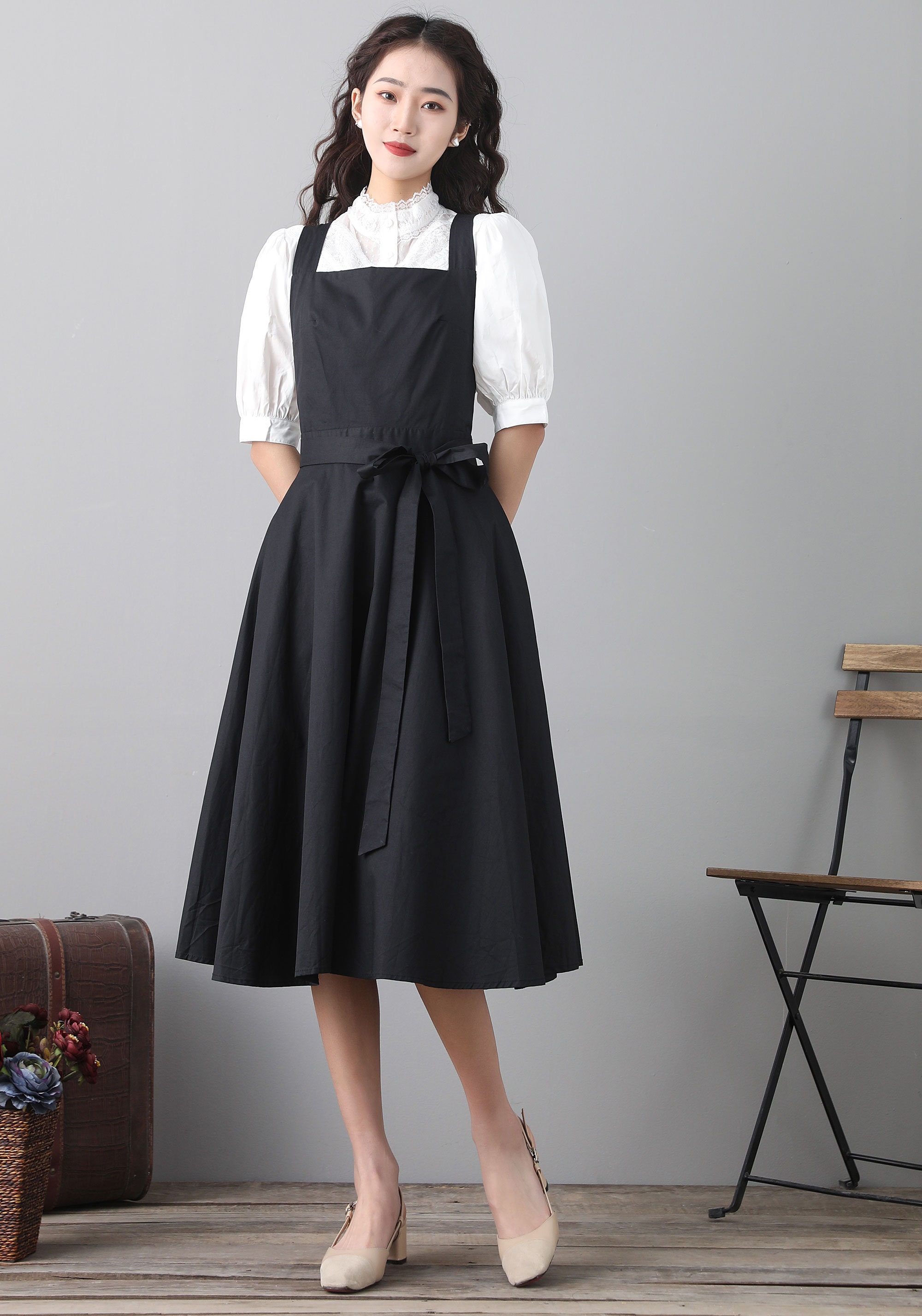 Black Pinafore Dress Suspender Dress Midi Dress for Women Etsy UK Black Pinafore Dress Suspender Dress Midi Dress for Women Etsy UK