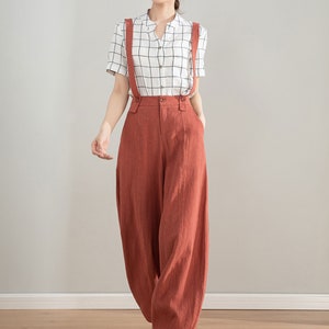 Red Suspender linen Pants, Womens Baggy Linen Pants, Spring Summer Linen Pants, Vintage Inspired Long Pants, Custom Pants, Xiaolizi 4212 image 2