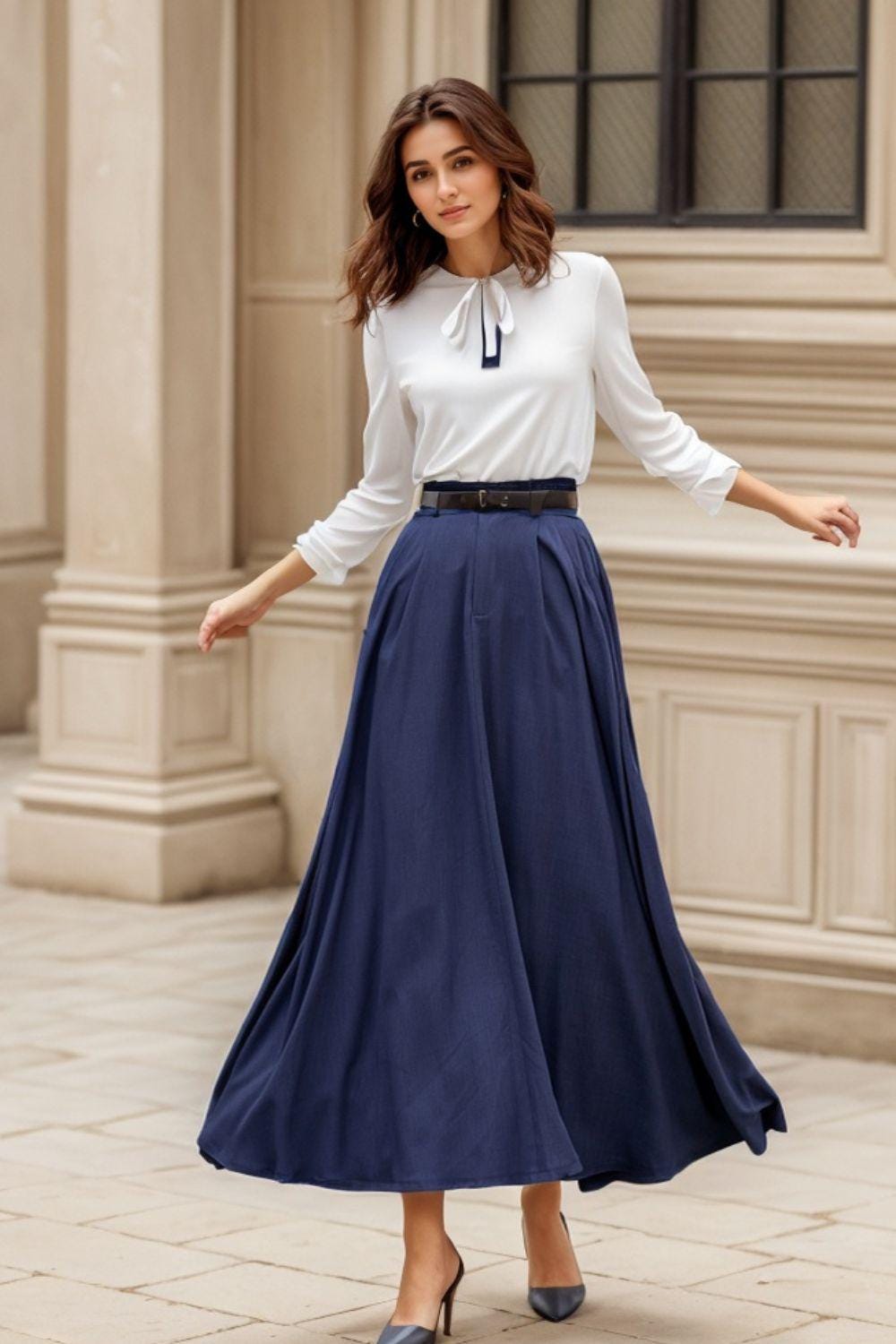 スカート sky MADISONBLUE LINEN MAXI SKIRT Wrap_Linen_MAXI_Skirt_In_Midni
