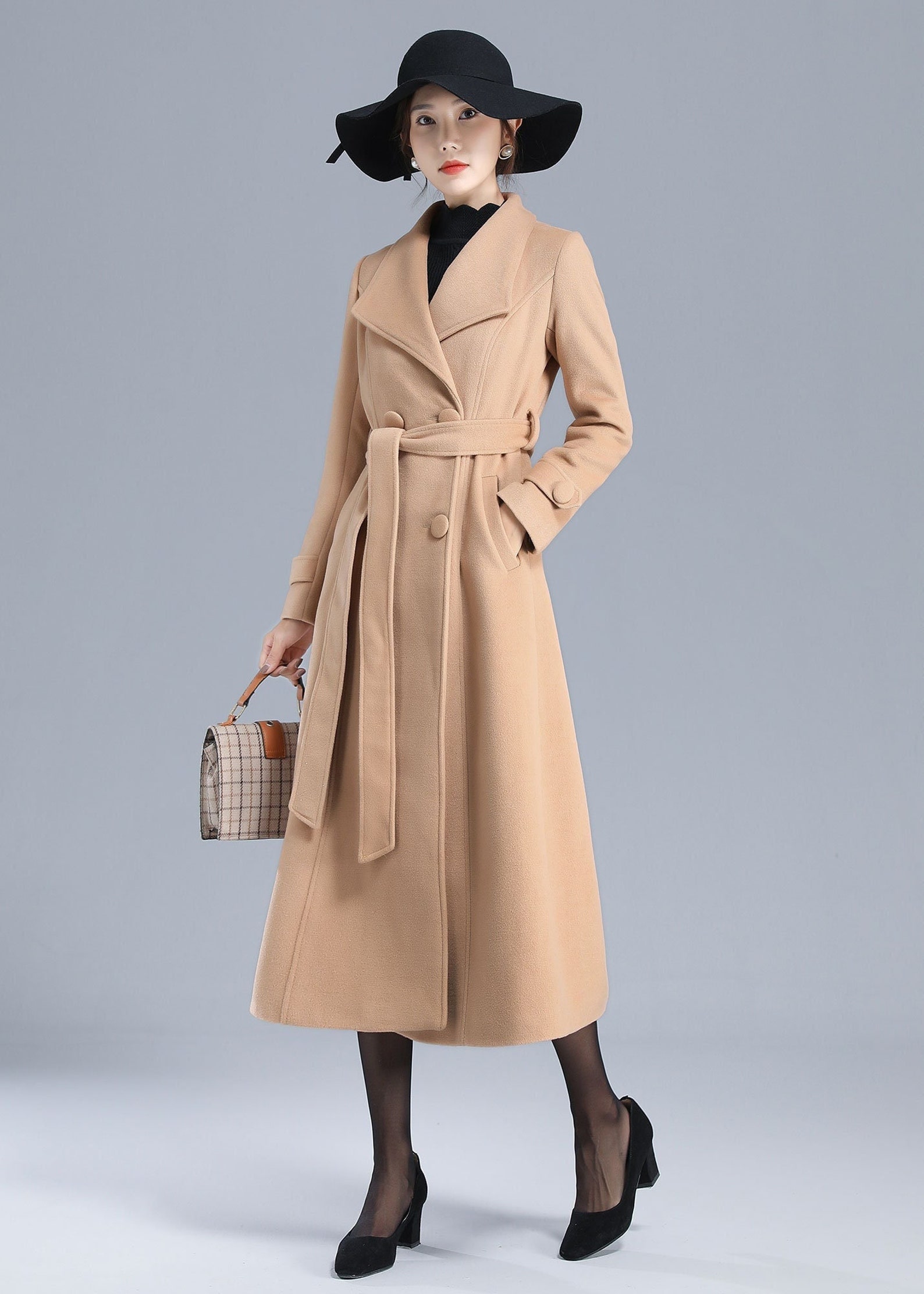 Long Wool Camel Coat Women Belted Wool Trench Coat Womens Etsy