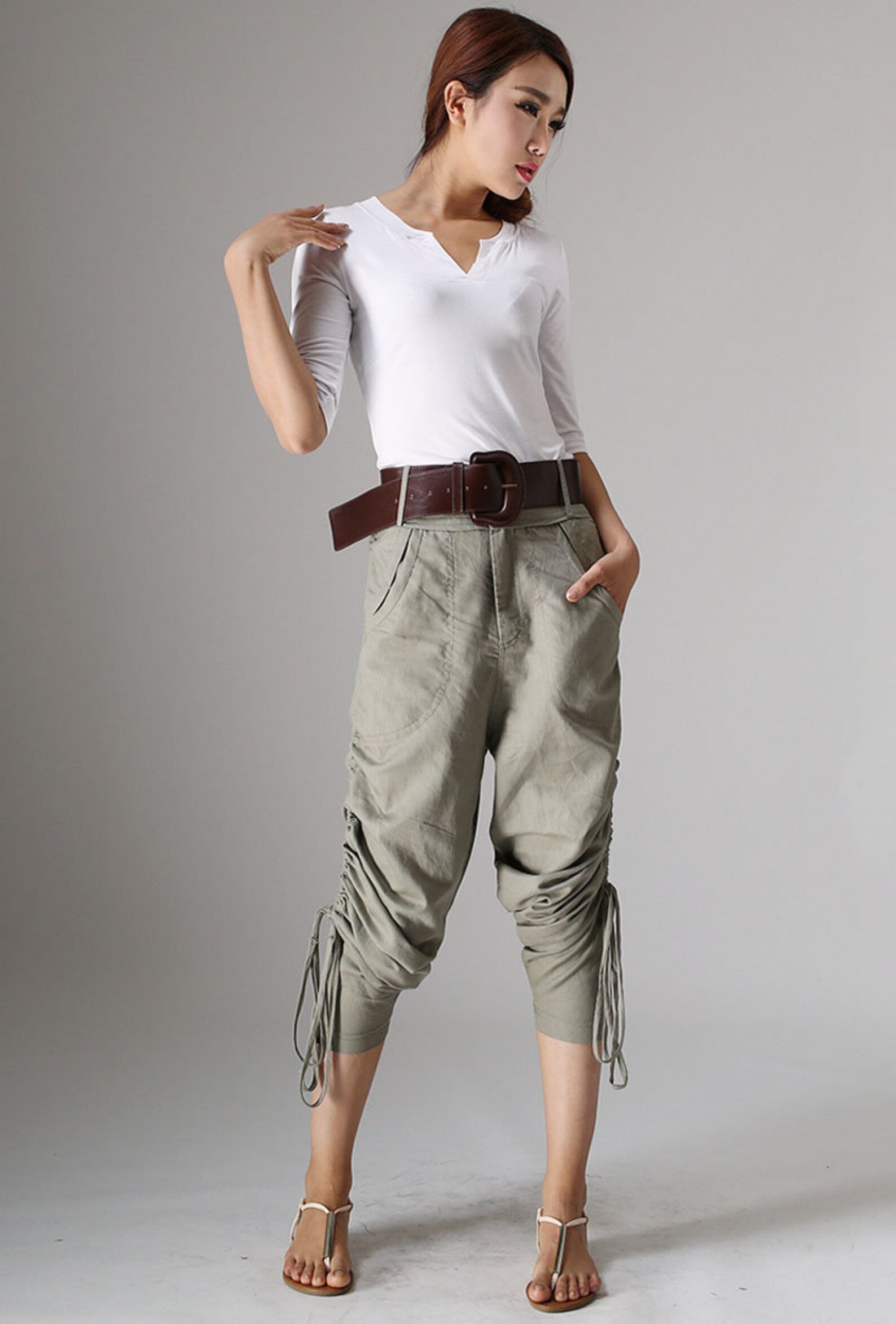 Linen Capri Pants Casual Black Tapered pants linen pants Etsy