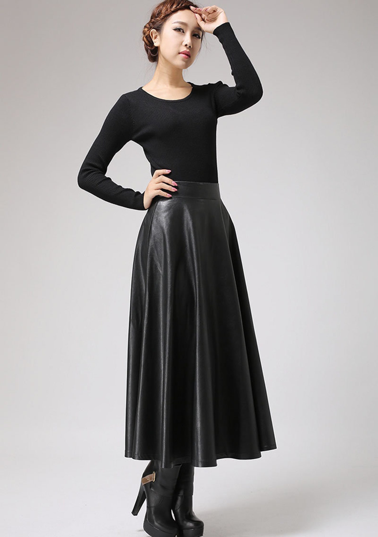 Black Faux Leather Skirt Classic Style Maxi Skirt Women PU - Etsy Canada