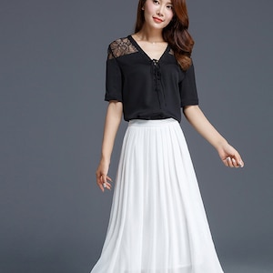 Women's White Chiffon Midi Skirt, Soft Pleated Chiffon Skirt, A Line Summer Skirt, High Waist Skirt, Daily/Travel/Party Handmade Skirt 2901 image 3