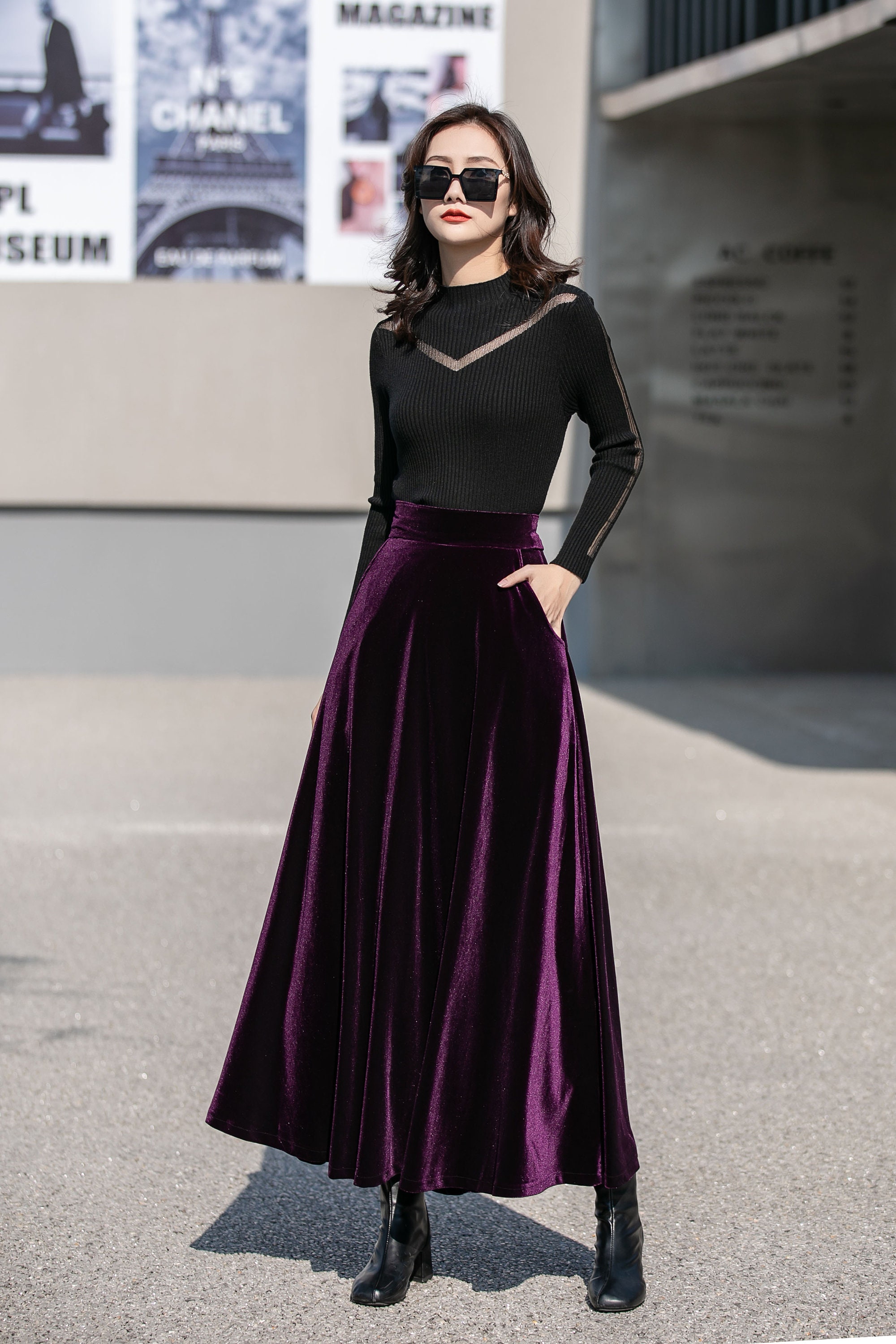 Purple velvet skirt maxi Clearance