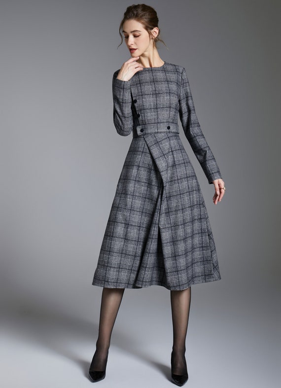 Plaid Wool Dress, Winter Wool Dress, Midi Wool Dress, Long Plaid Wool Dress, Winter Wool Dress, Midi Wool Dress, Long