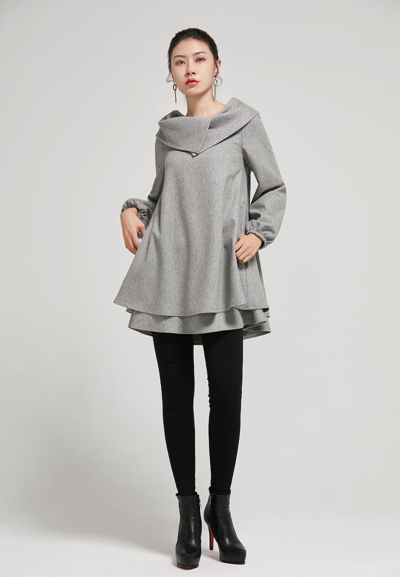 Wool dress, Gray dress women, Winter tunic dress, Tunic dress pockets, Womens dresses Casual, fall dress, Oversized dress, Xiaolizi 2310 grey-2310-25#3