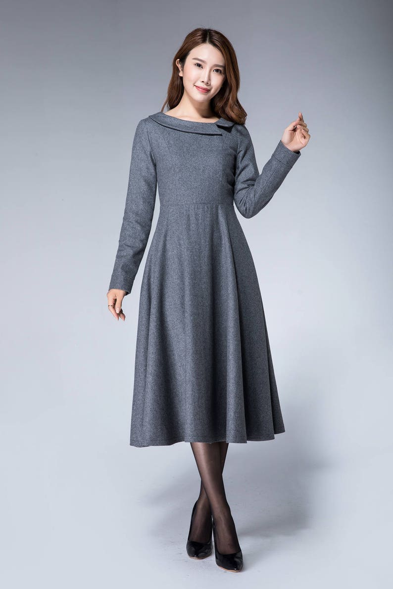 Gray Dress Formal Wool Dress Fall Dress for Women Warm - Etsy