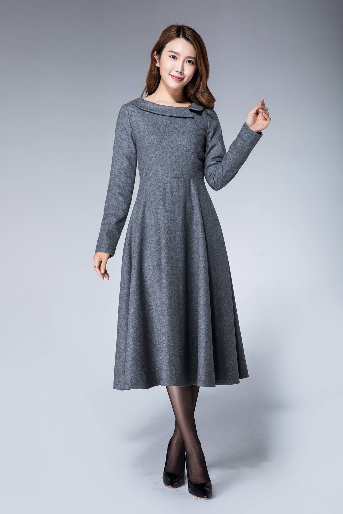 Gray Dress Formal Wool Dress Fall Dress for Women Warm - Etsy UK