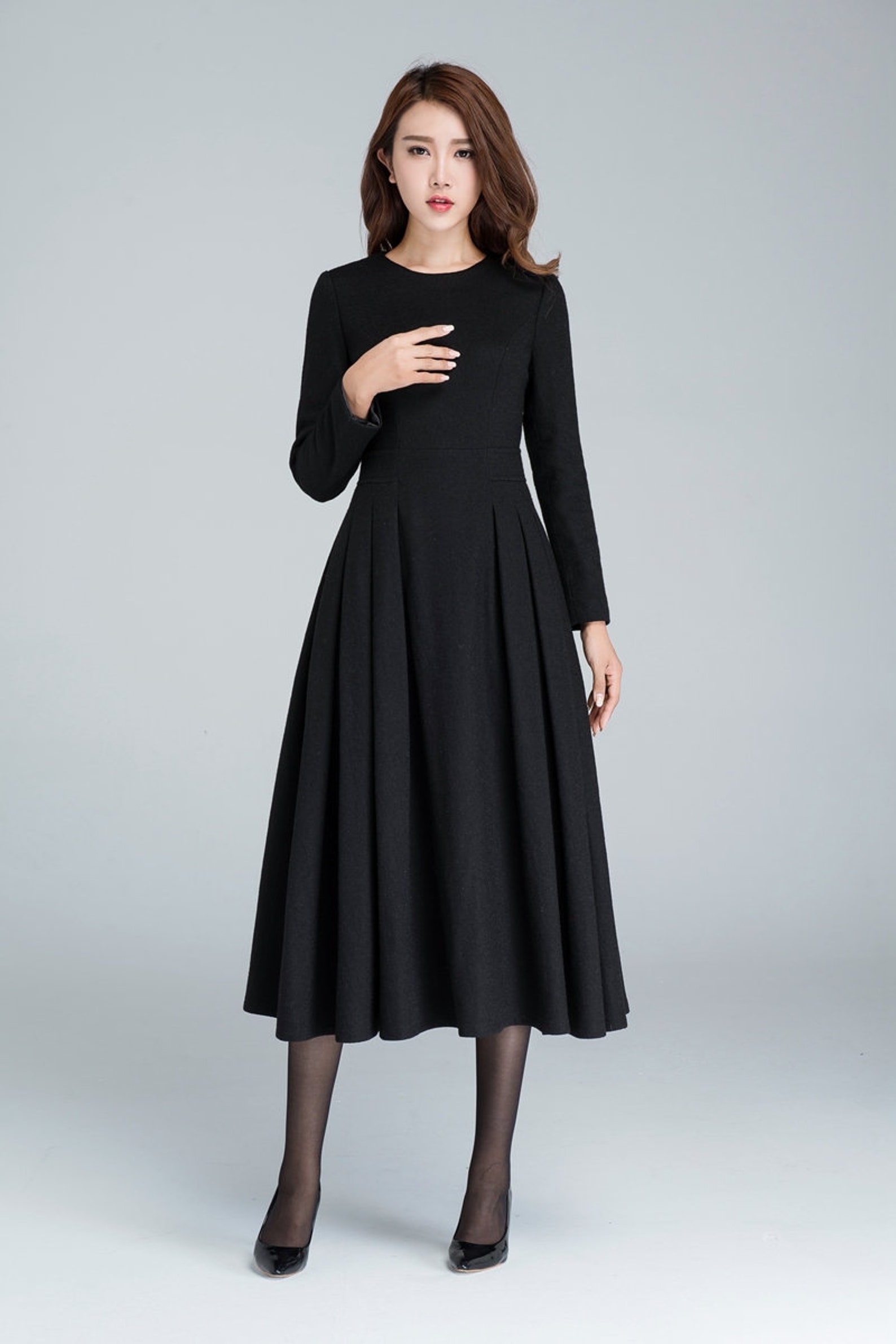 Langes schwarzes Kleid Wollkleid Winterkleid lange Frauen | Etsy