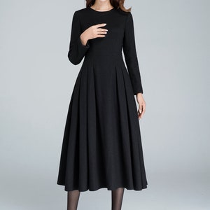 Long black dress, wool dress, winter dress, long women dresses, pleated dress, handmade dress, ladies dresses, long sleeve dress 1614 image 6