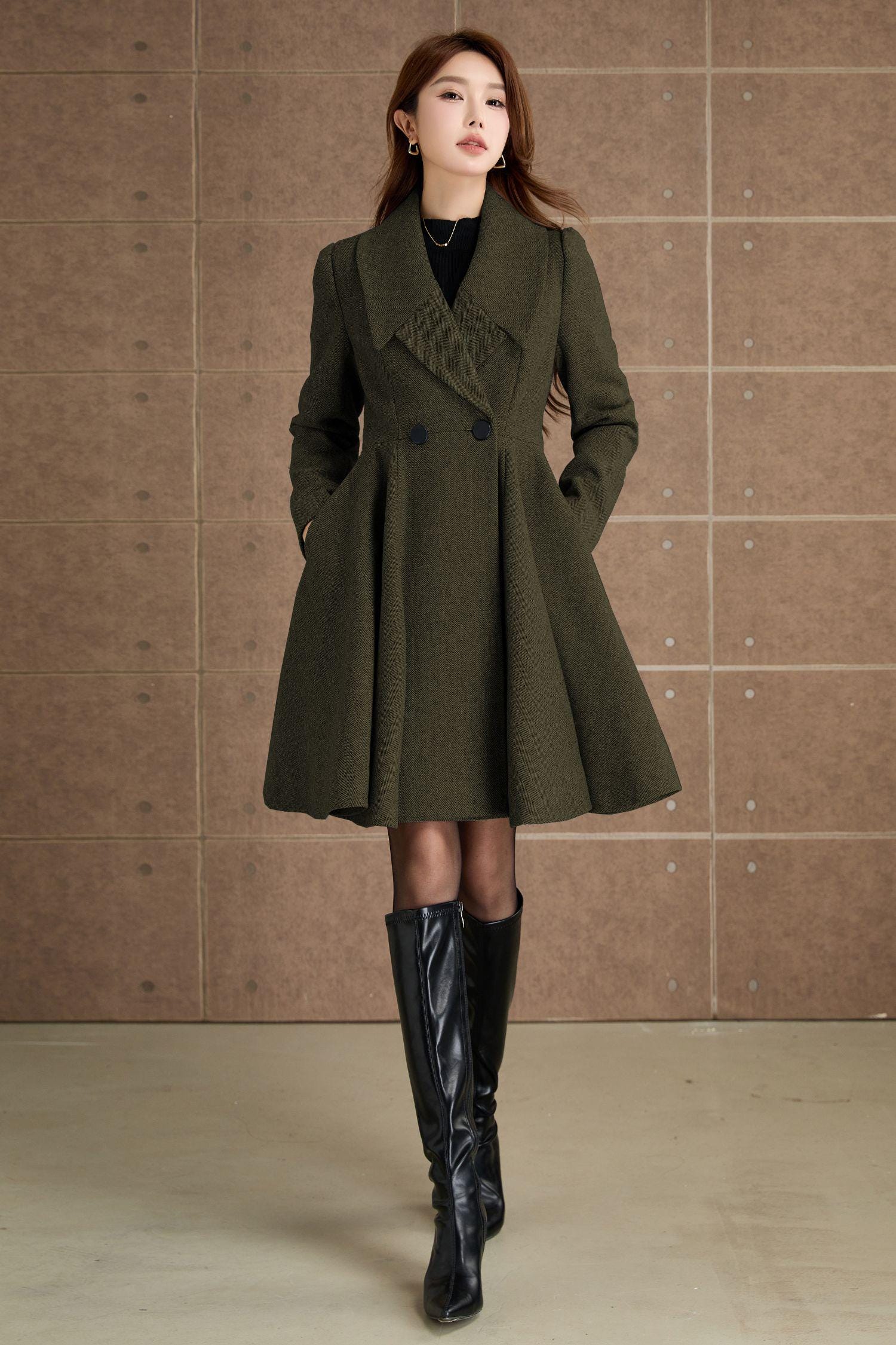 Wool-blend Coat for Fall & Winter, Elegant Double-breasted Long