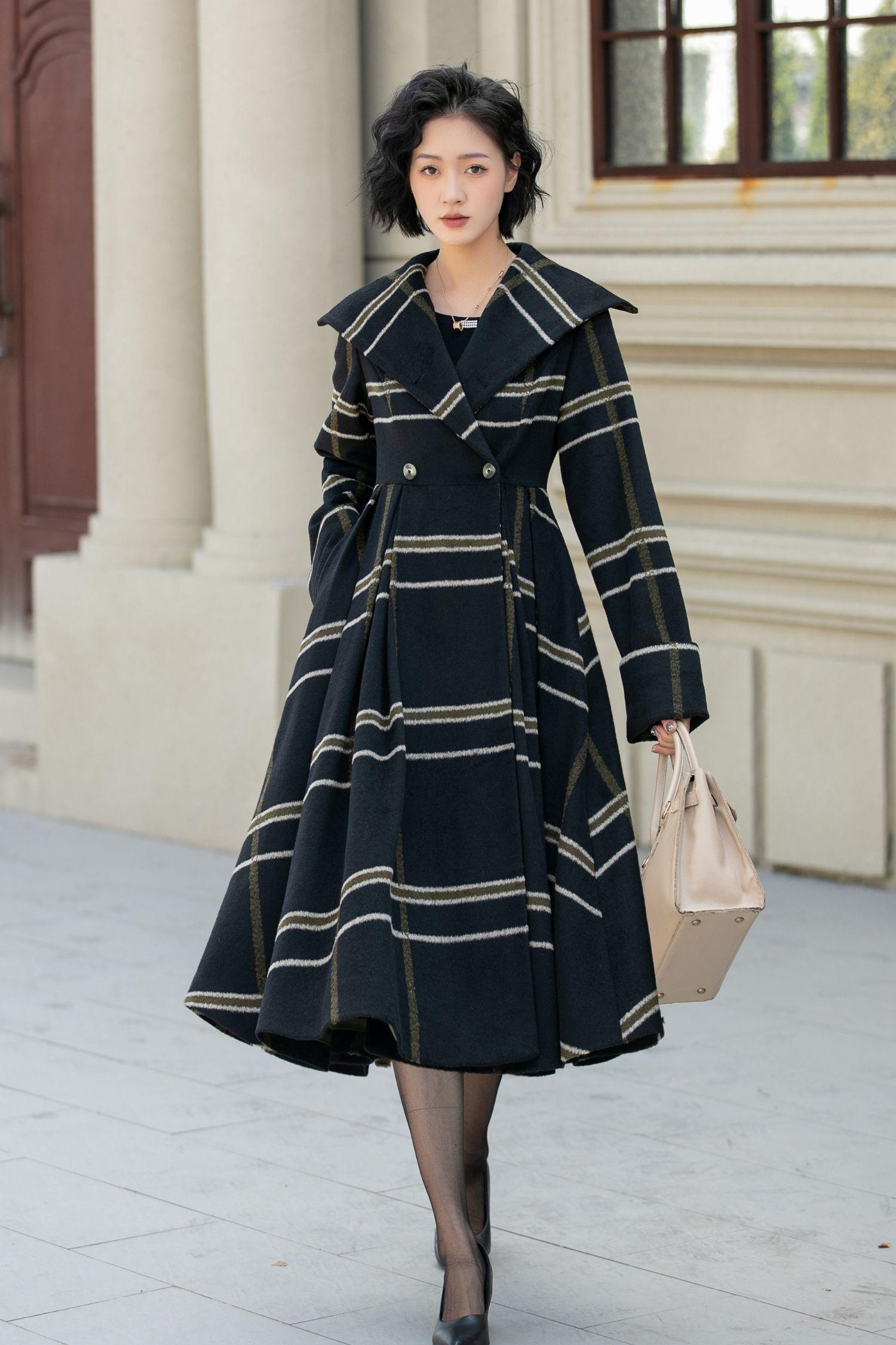 Fit and flare striple winter wool coat 5454 Fit and flare striple winter wool coat 5454