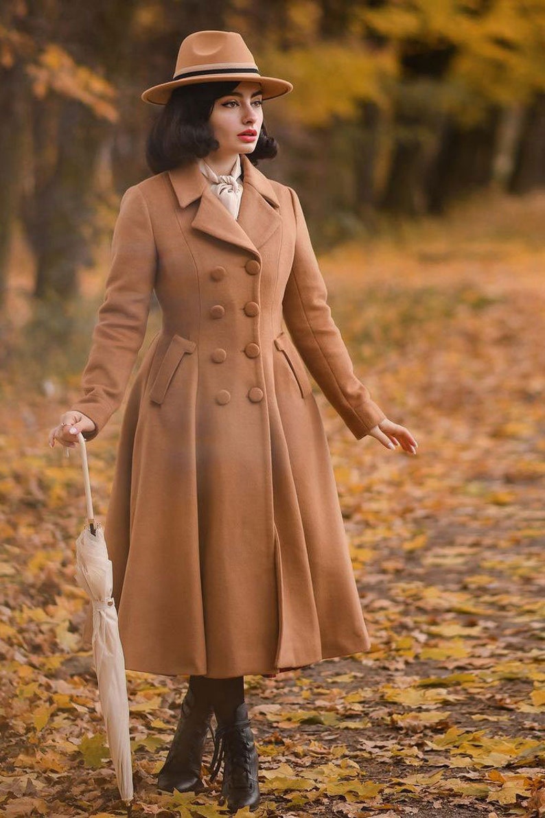 Vintage Coats & Jackets | Retro Coats and Jackets Camel wool coat Double breasted coat Modesty wool coat Winter coat women Fashion wool coat Autumn winter coat Custom made coat 2496# Xiaolizi 2496#  AT vintagedancer.com