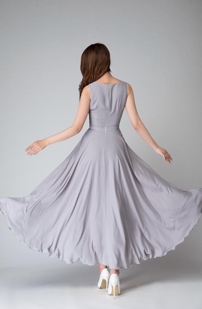 Chiffon dress, Gray dress, Summer dress for women, Sleeveless dress, Maxi dress, fit and flare dress, Bridesmaid dress, Prom dress 1525 image 5