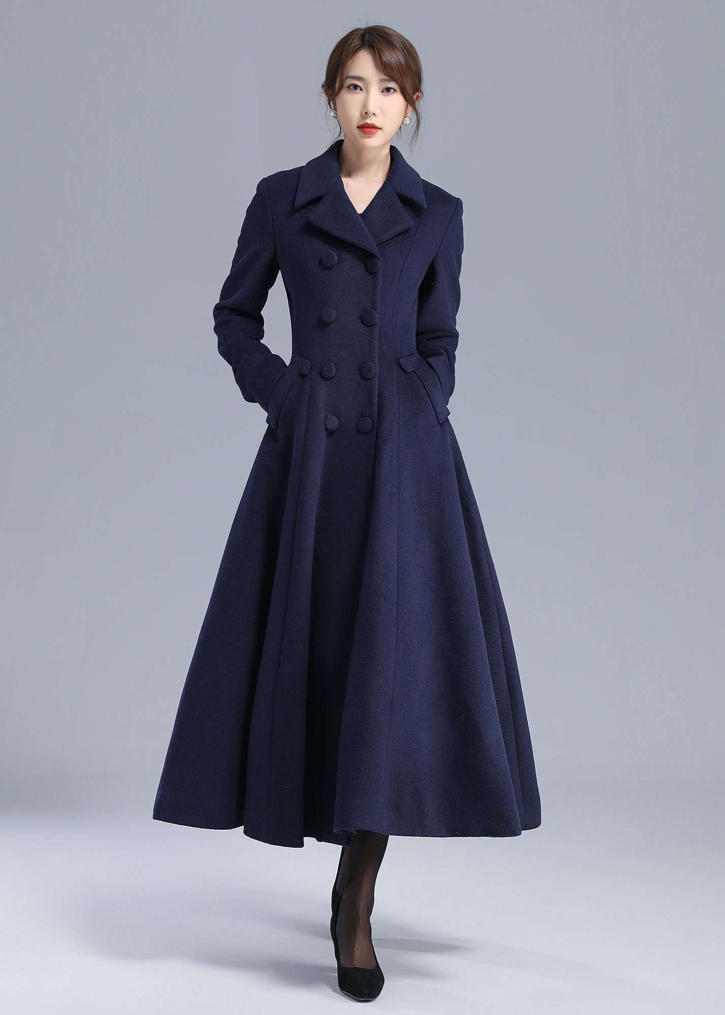 Women's Double Breasted Long Wool Coat, Vintage Inspired Wool Winter Coat,  Fit and Flare Coat, Princess Coat, Dress Coat, Swing Coat 3208 -   Singapore