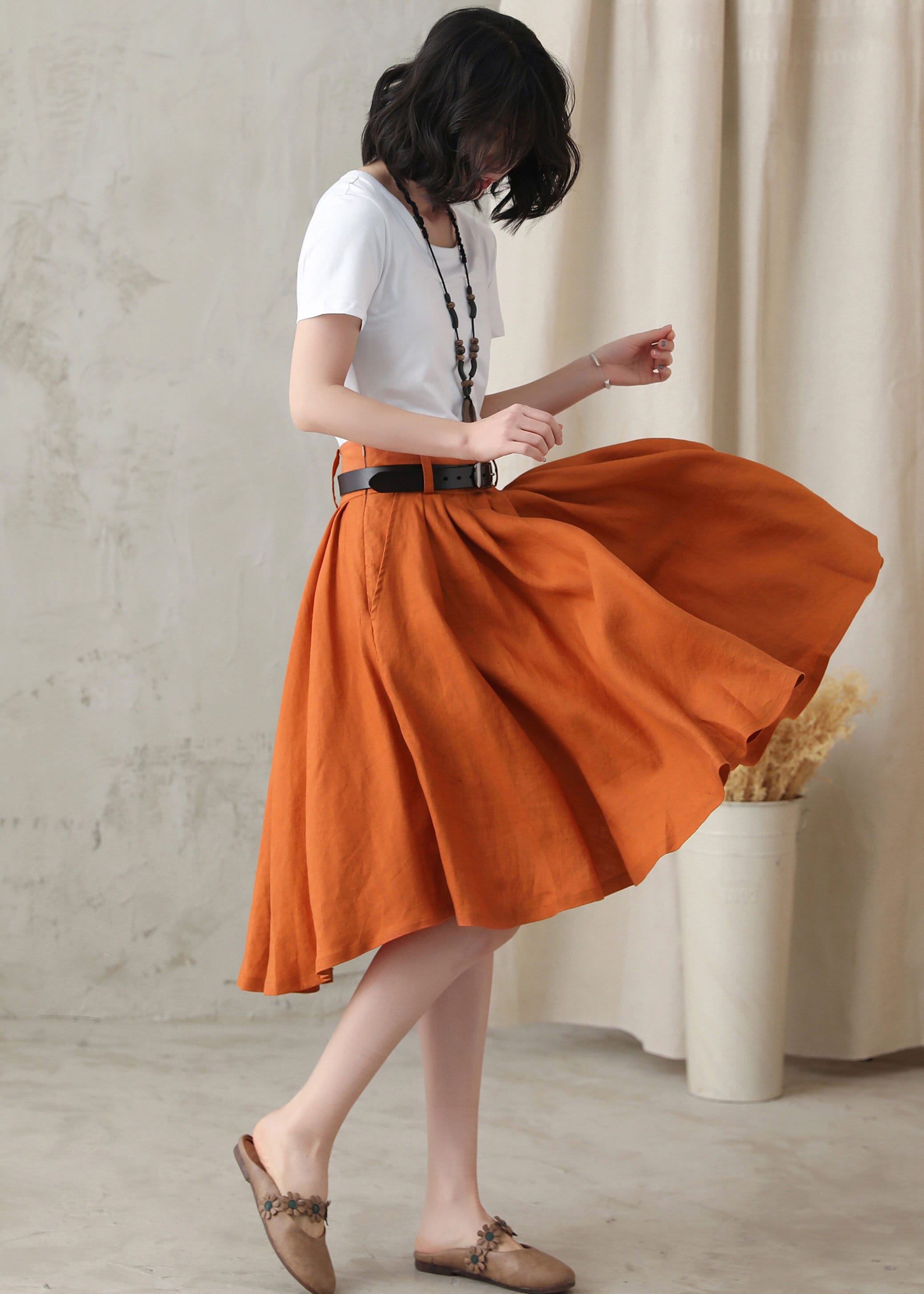 Linen Skirt, Women Circle Linen Skirt, Knee Length Linen