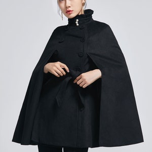 Vintage Inspired Wool Cape Coat With Stand Collar, Wool Cape Coat ...