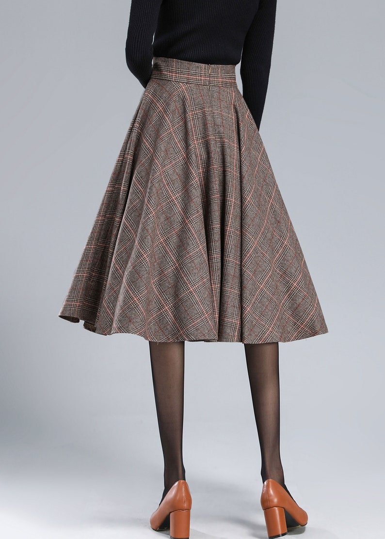 Plaid Wool Skirt Women, Tartan Wool Circle Skirt, High Waist Wool Skirt, Flared Winter Autumn Skirt with Pockets, Swing Wool Skirt 3167 image 5