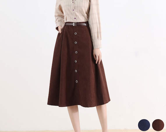 Brown A Line Button Midi Skirt 2521 Brown A Line Button Midi Skirt 2521