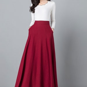 Red Maxi Skirt, Linen Skirt, Maxi Cotton Linen Skirt, Elastic Waist ...