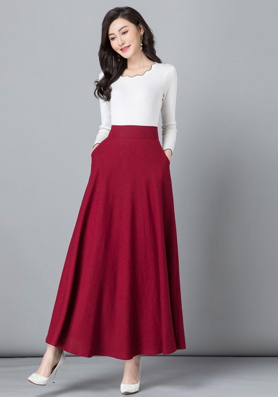 Red Maxi Skirt, Linen Skirt, Maxi Cotton Linen Skirt Red Maxi Skirt, Linen Skirt, Maxi Cotton Linen Skirt