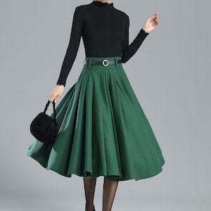 Winter Circle Wool Skirt, Wool Midi Skirt, High Waisted Skirt, Swing Wool Skirt, A Line Pleated Skirt, Full Skater Skirt, Flared Skirt 3110 2-green